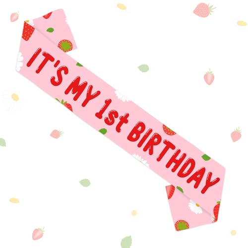 Diartpaint Strawberry Daisy Birthday Sash Sweet Berry Party Favor It's My Birthday Sash Hippie Daisy Flower Party Decor for Happy Bday Sweet Berry Sashes for Daughter