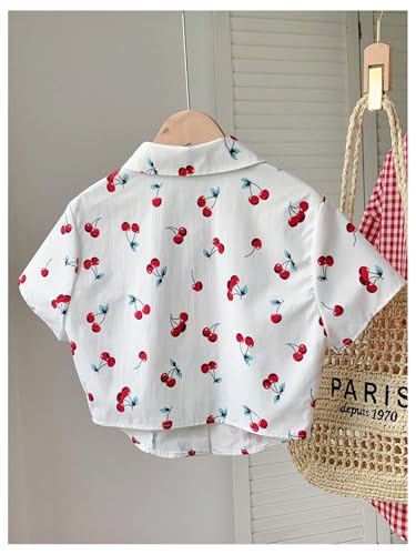 SweatyRocks Girl's Button Down Crop Blouse Cherry Print Collared Short Sleeve Shirts2
