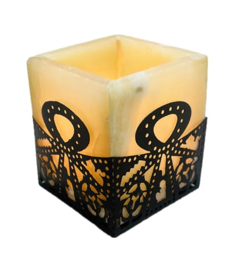 Alabaster Tea Light Candle Holder – Egyptian Handmade Natural Stone Candle Lantern – Traditional Egyptian Home Décor (Copper Ankh Base Small)