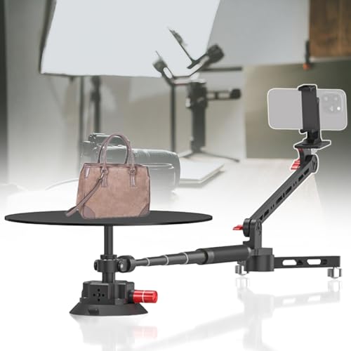 Image of Spinning Camera Rig, Suction Cup Base Panoramic Shooting Platform /Camera Slider for Product Photography, with 43.3 in Extension Poles & 30 Cm Diameter Turntable