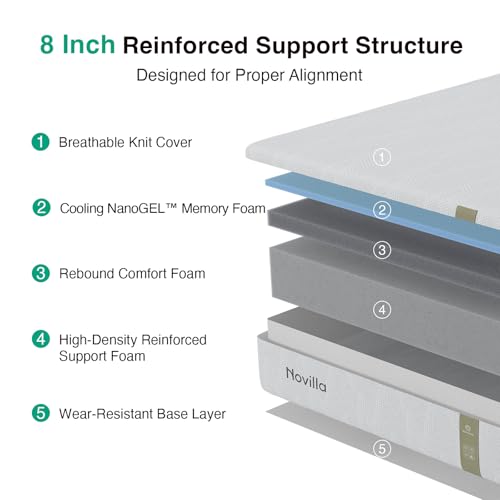 Image of Novilla 8 Inch Twin XL Gel Memory Foam Mattress, Upgraded Support System | Enhanced Stability, Pressure Relief, CertiPUR-US Certified
