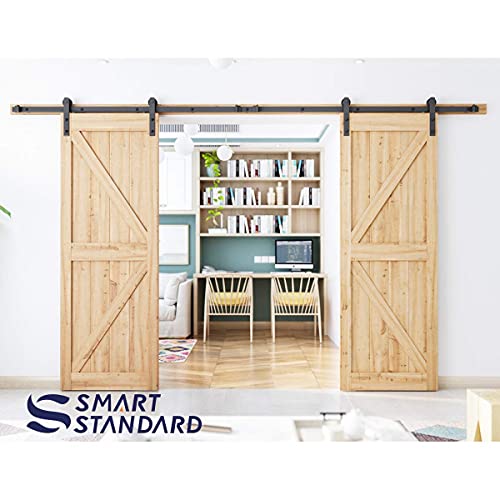 Smartstandard 12Ft Heavy Duty Double Door Sliding Barn Door Hardware Kit,Smoothly And Quietly-Easy To Install-Includes Step-By-Step Installation Instruction Fit 36" Wide Door Panel #TOP5