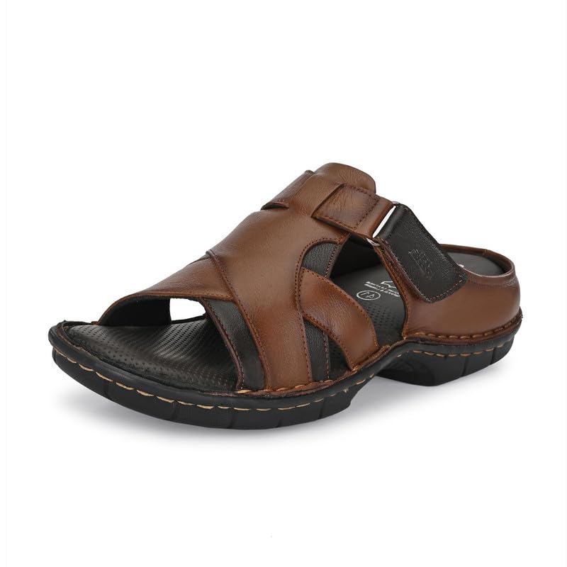 HITZ Mens Tan Leather Open Toe Casual Slippers - 5 UK (B0CSYGJ6P5) Amazon Price History, Amazon Price Tracker