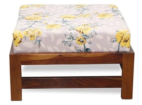 Sheesham Wood Low Height Cushioned Ottoman Stool Wooden Seating P...