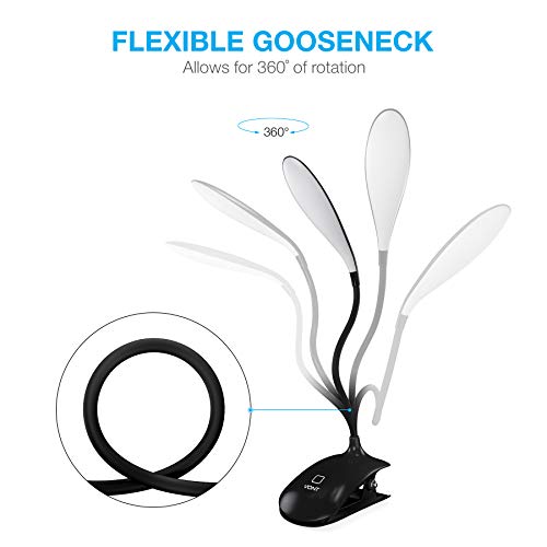 Rechargeable LED Clip On Reading Light, 16 LEDs Eye Protection Book Light with 3 Brightness Levels, USB Charging, Touch Control, Reading Lamp - Vont