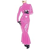 ygzhanyuanoku abito lungo aderente in pelle pvc manica lunga hobble dress revelry partito posteriore cerniera maxi abito da cocktail personalizzabile, rosa, m
