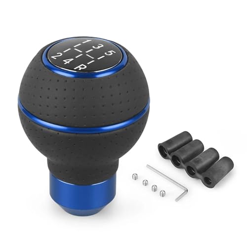 Juttzzei Schaltknauf 5 Gang Universal Schaltknüppel Verbessert Leder Auto Schalthebel mit 4 Adaptern 8mm 10mm 11mm 12mm für Manueller Autos mit 5 Gang Schaltgetriebe - Blau