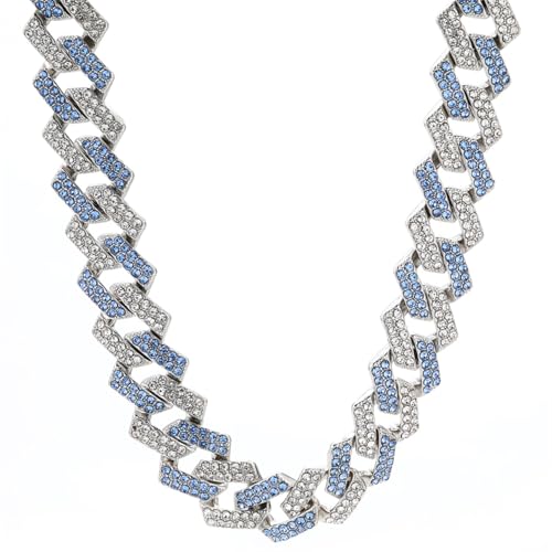 Collier chaîne à maillons losange ZXQUEGF à 2 rangées de strass pour homme et femme