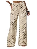 WDIRARA Women's Polka Dots Jeans Vintage Mid Rise Wide Leg Denim Pants with Pockets Beige 25