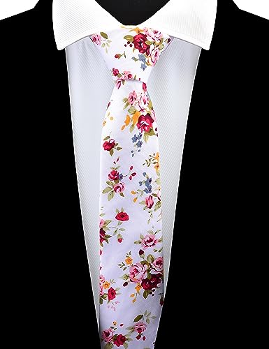 Image of GUSLESON Fashion 2.4 inch（6cm） Floral Skinny Tie for Men Slim Flower Print Cotton Necktie for Wedding Party