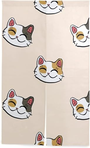 のれん 猫顔 可愛い 暖簾 カーテン おしゃれ 間仕切り 遮光 目隠し ロング 断熱 つっぱり棒 突っ張り棒 伸縮棒付き 86*143cm インテリア 喫茶店 居酒屋 飾り付け 装飾 34x56inch