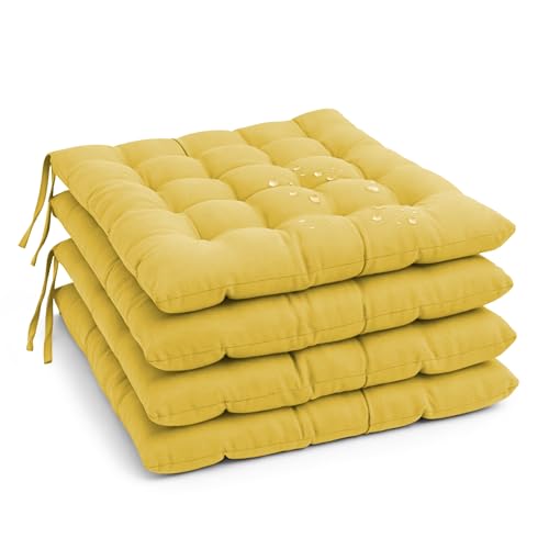 MANEMI Pack 4 Cojín para Silla 45x45x5 cm｜Repelente al Agua y fácil de Limpiar｜con Cintas de sujeción Uso Interior y Exterior｜Ideal para Comedor, terraza, jardín u Oficina