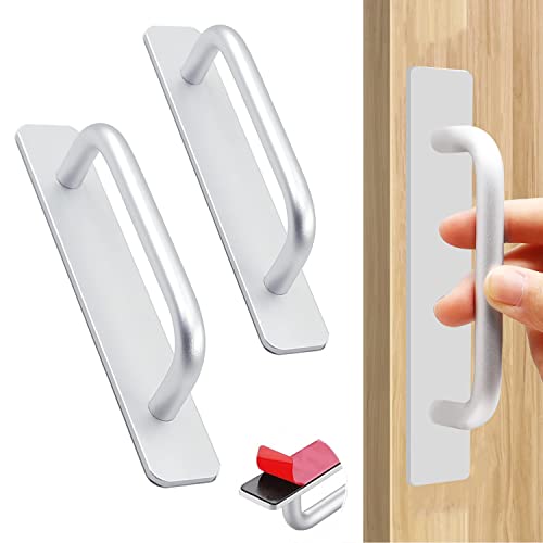 Seept 2Pcs Self-Stick Instant Cabinet Handle 5.8Inch Silver Drawer Pull With 2Pcs Adhesive For Window,Closet Aluminum Alloy Cabinet Handles #TOP5