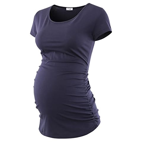 Peauty Maternity Shirt Side Ruched Tops Pregnancy Top Plus Size - blue - Medium Cover