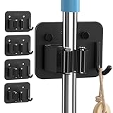 XCIXCI 4 Pack Mop and Broom Holder Wall Mount - Stainless Steel Broom Mop Hanger - Wall Mounted Garden Tool Rack Organizer for Closet Garage Laundry Room Kitchen Decor (Black)