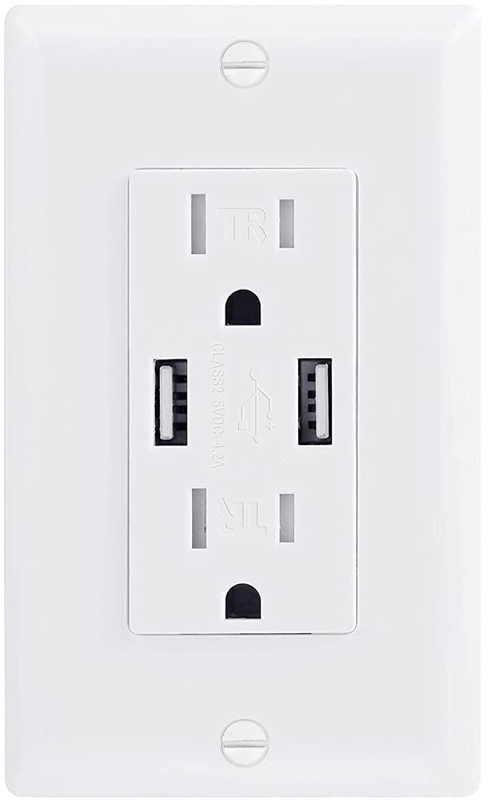 WE LOVE TEC 4.2A USB Wall Outlet Charger High Speed 15Amp, 2 Ports USB Receptacle & Tamper- Resistant Compatible with iPhone SE/11/XS/XR/X/8, Samsung Galaxy S20/S10/S9/Note, LG, HTC & More: Tools & Home Improvement