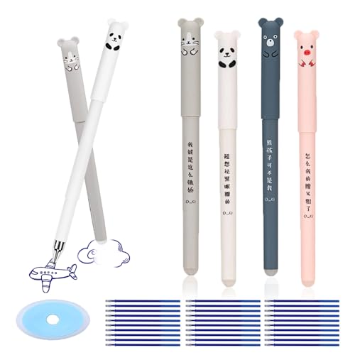 Ceihwa 4 Piezas Bolis Borrables de Animales Bolígrafo Tinta Gel Azul 0,35 Boligrafos Borrables con 30 Recambios 1 Goma Erasable Pen Niños Boli Borrable Gel Ink Rollerball Pen para Oficina Escuela