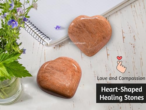 Image of Certified Peach Moonstone Crystal Heart Palm Pebbles Stones for Anxiety Stress Relief Massage - AAA Grade Original Healing Gemstone Agate Heart Palm Stone for Yoga Meditation Spiritual
