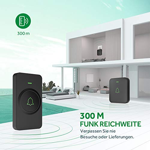 Mini Funkklingel Wasserdicht, AVANTEK CB-11 Kabellose Türklingel 300M Funk Reichweite Haustür Klingel, 52 Melodien auf 5 Stufen Volumes… – Ansicht 5