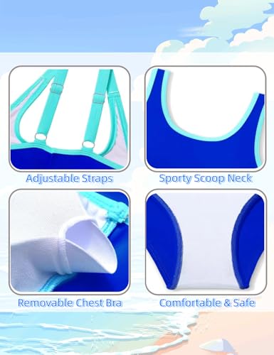 Image of Teen Girls Swimsuit High Waist Sporty Bikini Bathing Suits with Cover Up Skirt and Sunglasses 4 Piece Set 8-15 Years