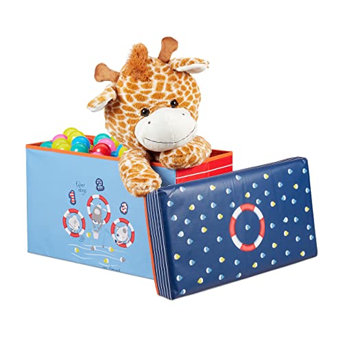 Relaxdays Baúl para juguetes, Taburete infantil, Plegable, Para niños y niñas, Bajo el mar