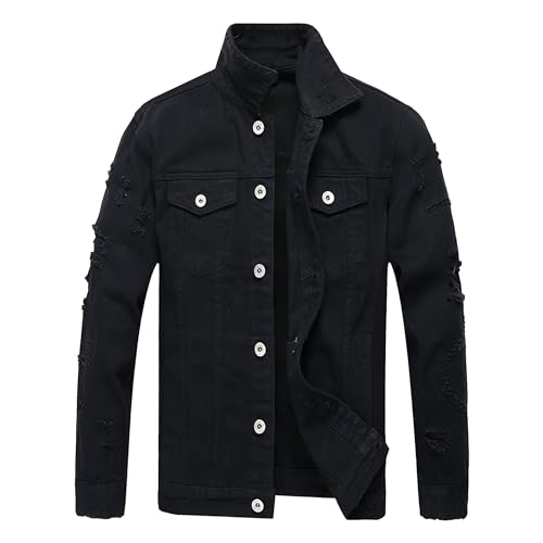 Veste en denim breaking hole décontractée veste trucker homme slim