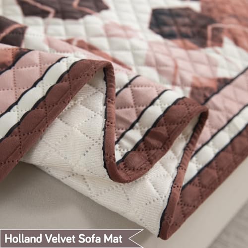 Image of HOKIPO 'LiefNest' Holland Velvet Sofa Cover Mat with Foam Filling for 1 /2 /3 Seater & L-Shape Sofa. Make Your Own Sofa Cover Set, Mat Size: 60(L) cm, Geometric Hexagon Cider Red (NEW-IN-821-D1)