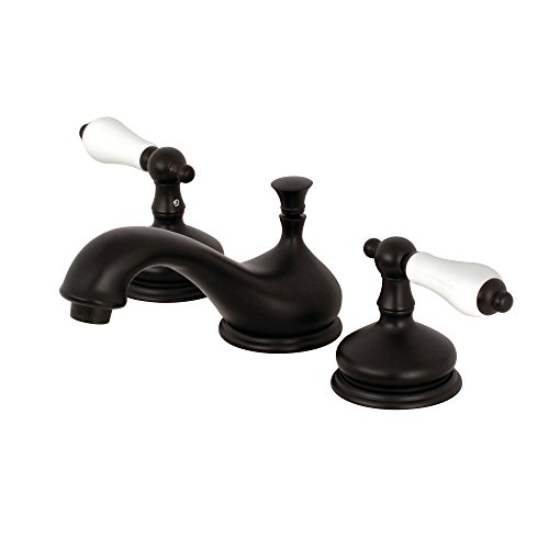 Kingston Brass KS1165PL Heritage Widespread Lavatory Faucet with Porcelain Lever Handle, Oil Rubbed Bronze, 8-Inch Adjustable Center