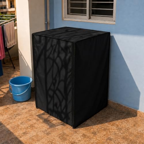 Image of Zerfa Waterproof, Dust-Proof, Sun-Proof Front Load Fully Automatic Washing Machine Cover Fit and Suitable for All Brands Universal Cover - Black (Dimensions: 59 x 59 x 86 cm)