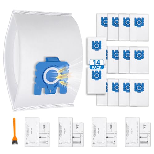 14 Pack for Miele Hoover Bags (GN) - Includes 4 Motor & 4 Exhaust Filters - Compatible with Complete C3 Cat & Dog Classic C1 Compact C2 S200-S8000 Series Vacuum Cleaner - Replaces 9917730 12281680