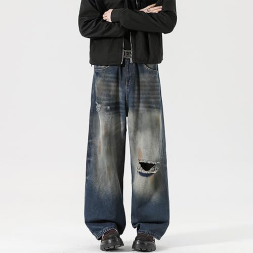 Baggy Jeans Men Distressed Washed Wide Leg Jeans Men Loose Fit Ripped Open Bottom Streetwear for Skater Jean4