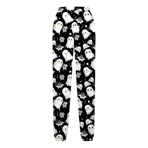 Girls Cute Ghost Print Sweatpants Athletic Drawstring Joggers Halloween Track Pants with Pockets for Kids 3-13 Years3
