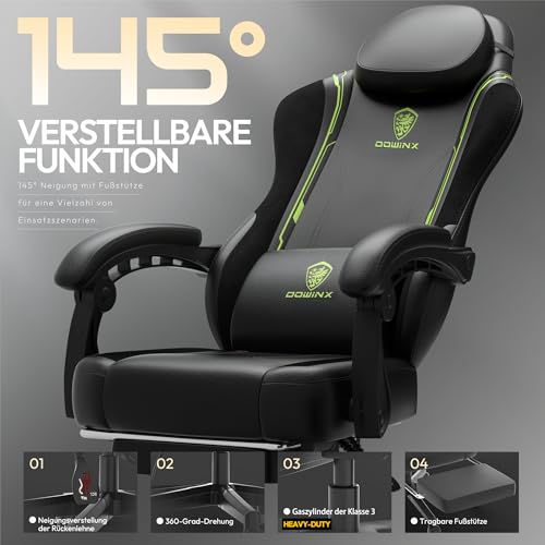 Sedia da gaming, ergonomica, in pelle PU con supporto lombare, sedia PC con schienale allargato, portata fino a 150 kg, verde - Sedia gaming - Immagine 6