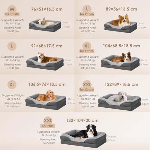 EHEYCIGA Orthopädisches Hundebett Grosse Hunde, 122x89x18.5cm, Memory Foam Waschbar und Wasserdicht Hundekorb mit 4 Rändern, Hundesofa Hundecouch rutschfest, Grau