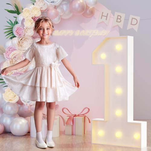 3FT Marquee Light Up Numbers 1 for 1st Bithday Decorations, Large Marquee Numbers 1 for Anniversary Party Decorations, Big Mosaic Numbers Numbers Cardboard DIY Kits
