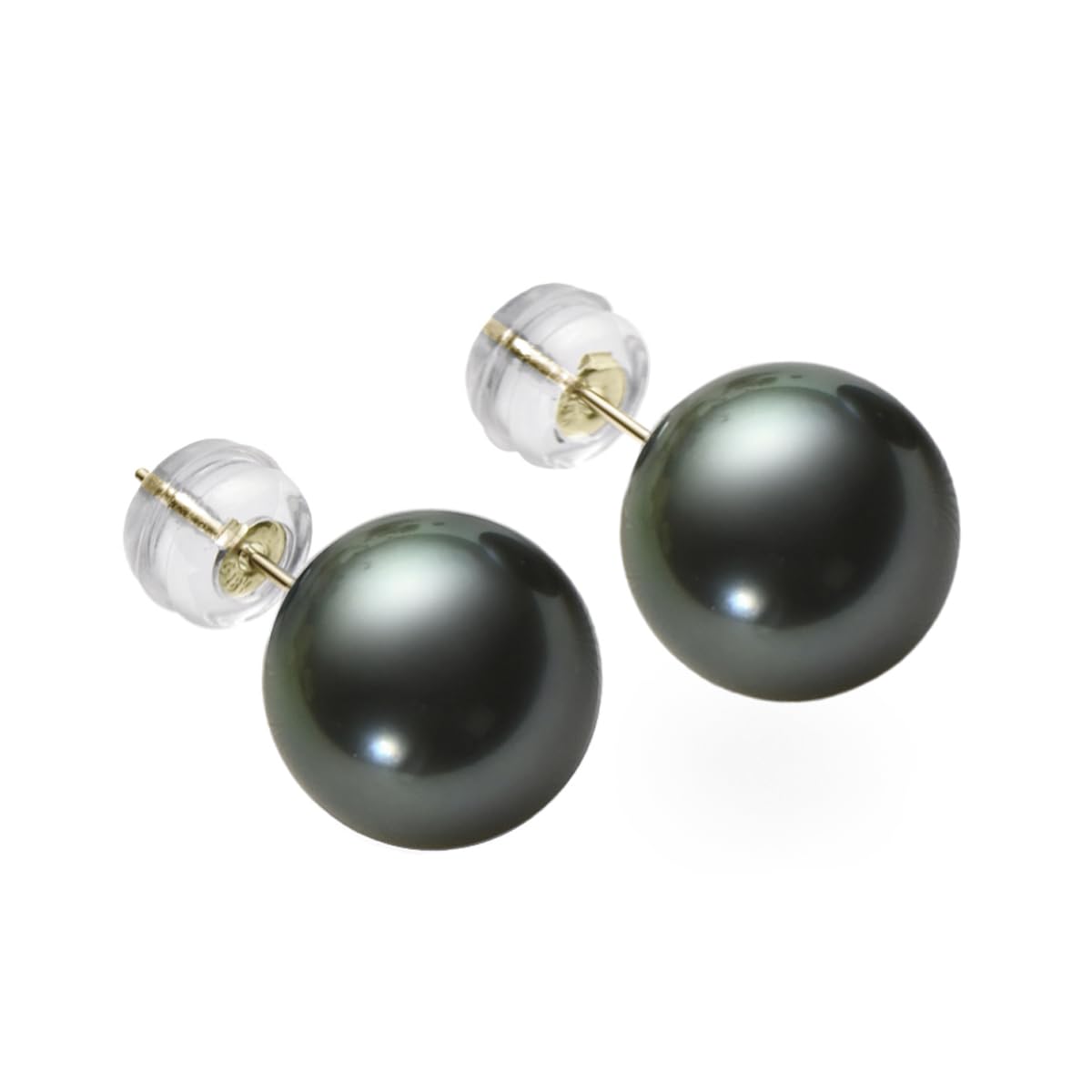 DENGGUANG 18K Gold Black Pearl Stud Earrings for Women, Genuine Tahitian Cultured Pearl Jewelry Gifts for Her 8-9/9-10/10-11mm