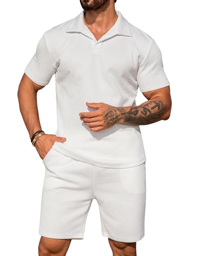 URRU Men's 2 Piece Short Sets Summer Outfits Short Sleeve Polo Shirt and Shorts Set Casual Beach Outfits