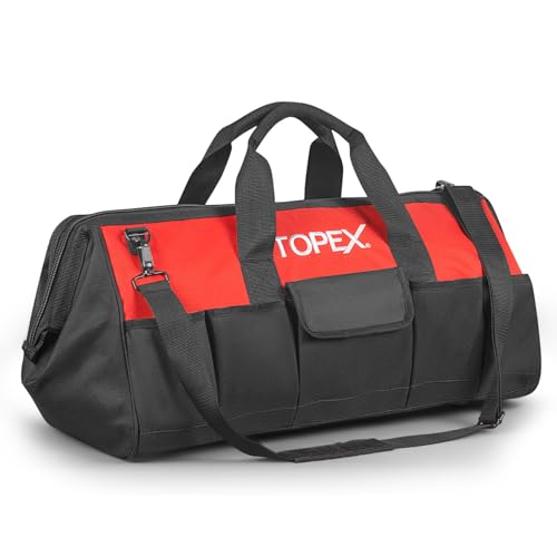 TOPEX 24 Inch Tool Bag, 16 Functional Pockets Tool Organiser, Roomy Storage Space Tool Tote Bag with Padded Handle and Adjustable Shoulder, Large Opening Design, for Home, Workshop, and Job Site