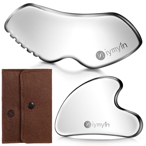 Niymyin 2Pcs Stainless Steel Gua Sha Facial Tools,Face and Body Skin Massage,Scraping Tools for Jaw Lift Massager,Puffiness Reduction,Lymphatic Drainage & Skin Tightening, Mother’s Day Gift, Summer Skin Care