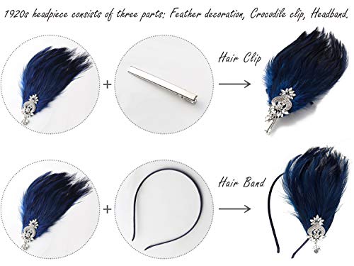 Sweetv 1920S Feather Headpiece Flapper Headband, Roaring 20S Hair Accessories Great Gatsby Hair Clip Navy Blue #TOP5