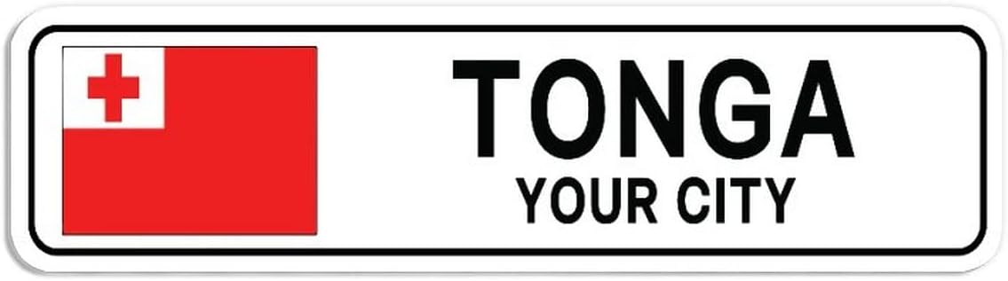 Personalized Tonga Street Sign Tonga Flag Custom City Name Metal Tin Plaque Tonga Road Wall Art Decor Home Decoration Customized Gift for Foreign Friend, Neighbor, 3x12"