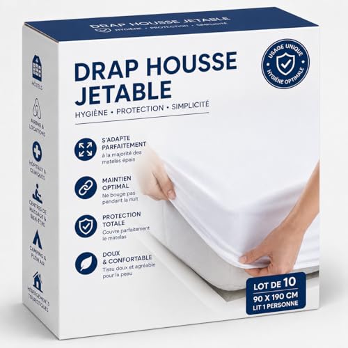 Drap Housse Jetable 90 x 190 cm – Housse Matelas Grand Bonnet - Lit 1 Personne – Lot de 10 Housses Jetables - Protection & Hygiène - Literie à Usage...