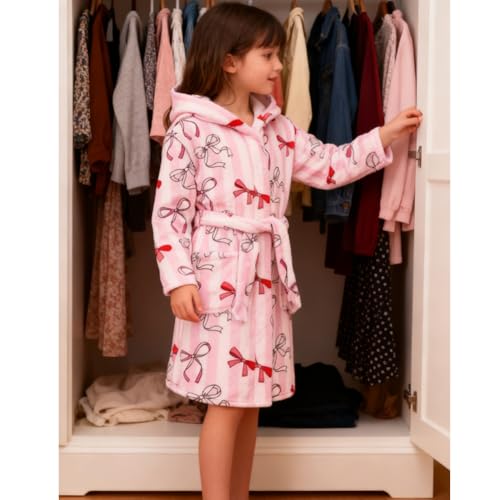Image of Kids Bathrobe Hooded Plush Fleece Robe for Girls Boys