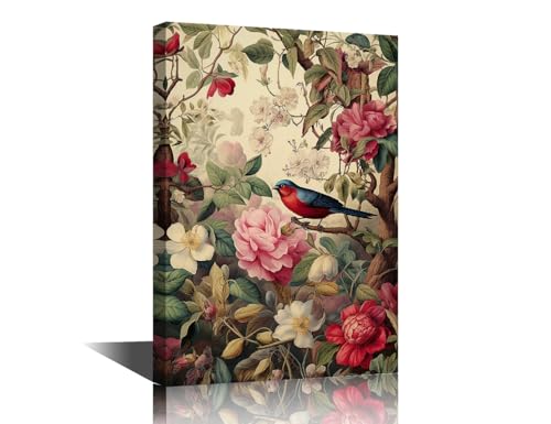 Toile murale salon moderne et décoration chambre fleurs oiseaux tableau giclée