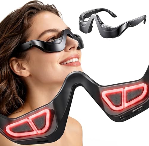 Under Eye Red Light Therapy 4 Modes Red Light Under Eye Therapy Glasses Microcurrent Eye Massager for Eye Bags Dark Circles Puffiness Wrinkles Fine Lines Black