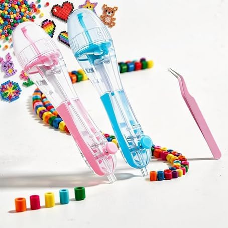 2.6mm Fuse Bead Accessory Set, Transparent Press Bead Pen + 2 Spare Chambers + 2 Pegboards + 5 Universal Ironing Papers + 2 Stickers, Precision Placement DIY Handmade Craft Tools