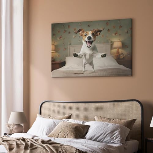 murando - Wandbilder XXL Hund lustig 90x60 cm 1 tlg - Wand Deko Leinwand Bilder Groß Wanddeko Wohnzimmer Schlafzimmer Kunstdrucke Bild lachende Hündchen Jack Russell terrier g-H-10068-b-a