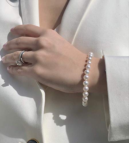 .925 Sterling Silver & 4Mm-4.5Mm Round White Freshwater Cultured Pearl Bride & Bridesmaid Strand Bracelet With Fishhook Clasp - 7" #TOP1