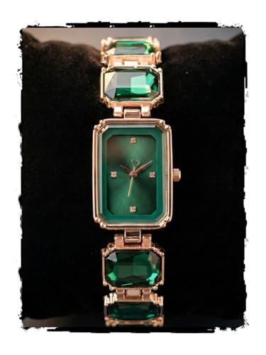 Image of AMERICANVIBER Luxury Women's Analog Watch with Diamond-Studded Rectangular Dial & Stone-Studded Bracelet Strap, Premium Rose Gold Designer Ladies Wrist Watch