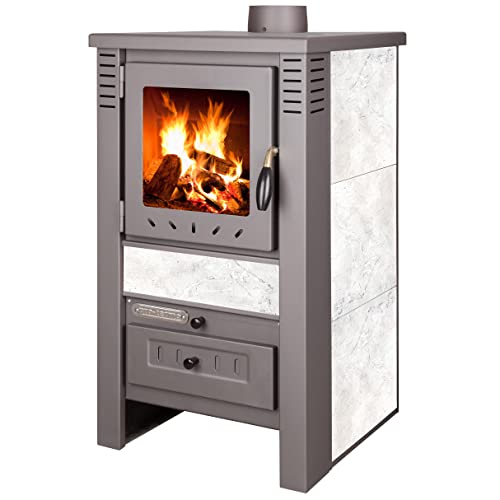 ProTermo Nova G Weiß Kaminofen mit Schamottsteinen - 7,5 kW Heizleistung - 82x48x48cm Kaminofen Holzofen mit Sichtfenster, Bauart 1